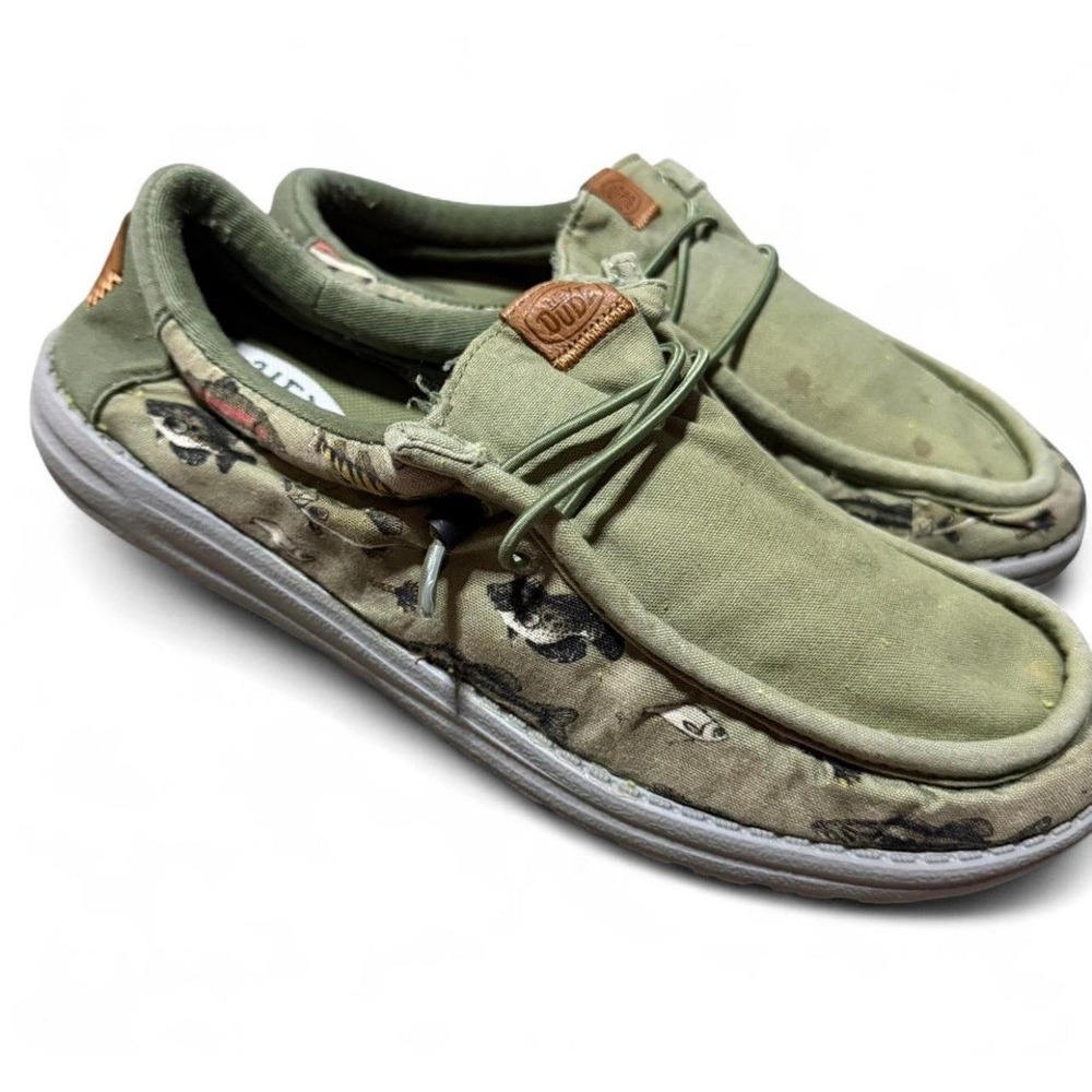 Hey Dude Wally Fish Lure Shoes Mens 11 Green Fishing Slip On Loafers
